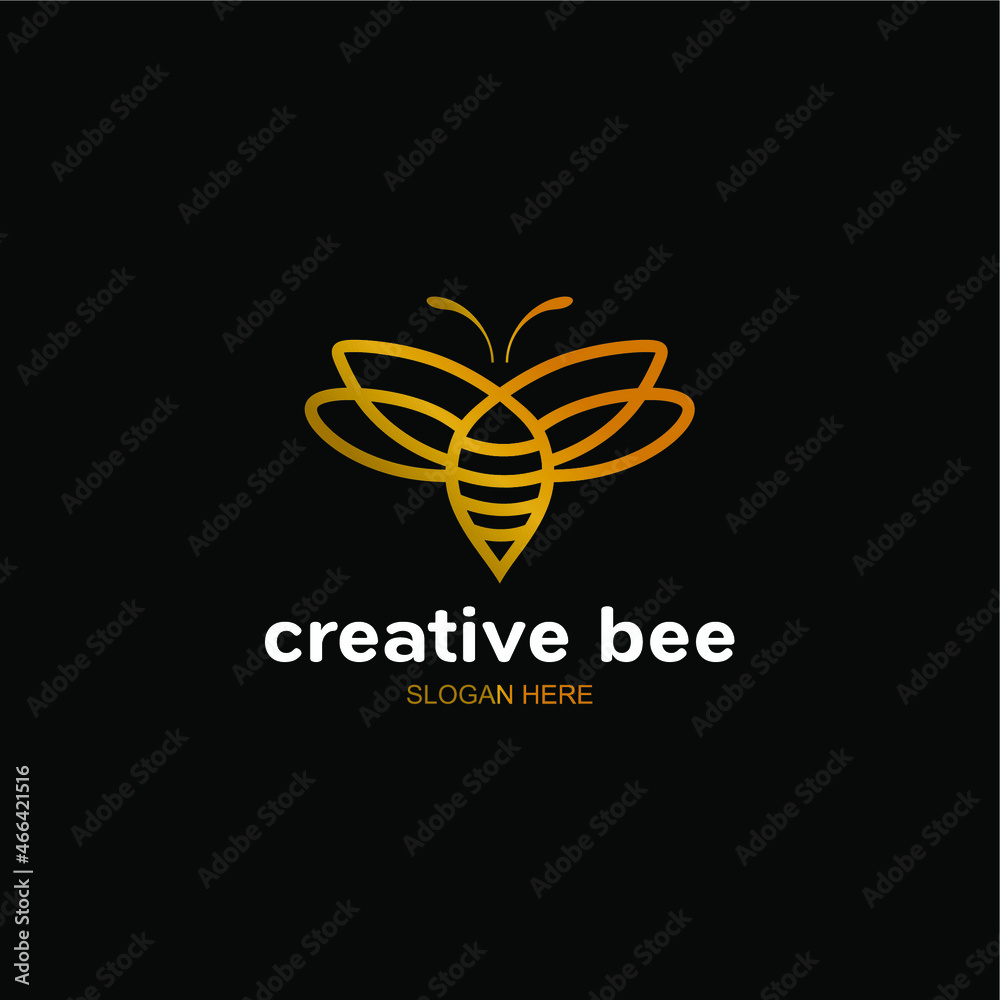 bee line art logo. yellow line shape bee vector illustration bee line art logo. yellow line shape bee vector illustration