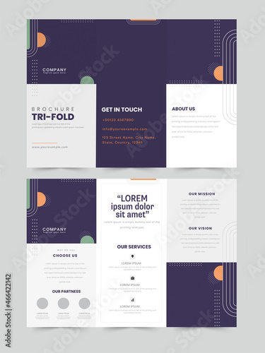 Tri-Fold Brochure Template Design With Double-Side In Blue And White Color.