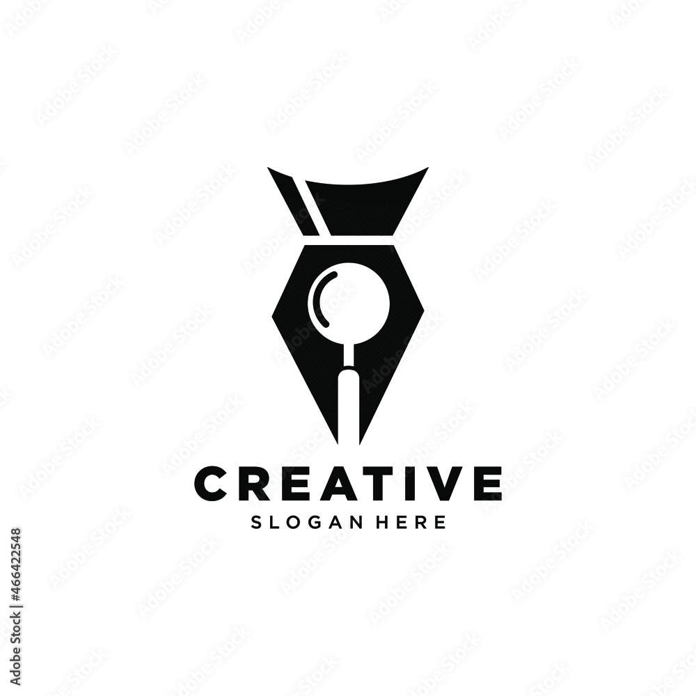 pen and magnifying glass logo. Abstract illustration of a pen and a magnifying glass.Suitable for logos of journalists, journalists, news agencies and others pen and magnifying glass logo. Abstract illustration of a pen and a magnifying glass.Suitable for logos of journalists, journalists, news agencies and others