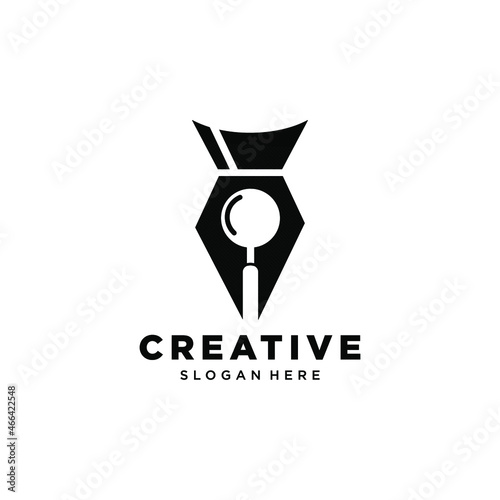 pen and magnifying glass logo. Abstract illustration of a pen and a magnifying glass.Suitable for logos of journalists, journalists, news agencies and others