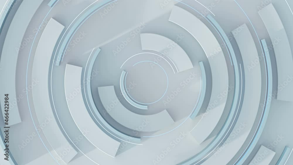 Glowing white futuristic circular shape. Computer generated abstract motion background. Seamless loop 3D render animation Glowing white futuristic circular shape. Computer generated abstract motion background. Seamless loop 3D render animation