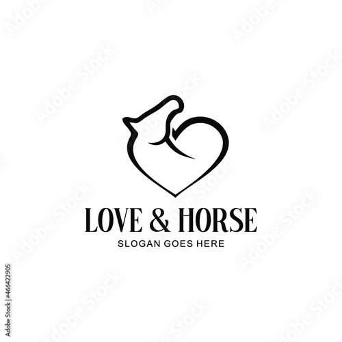 ove and horse logo. Abstract illustration of horse and heart icon.