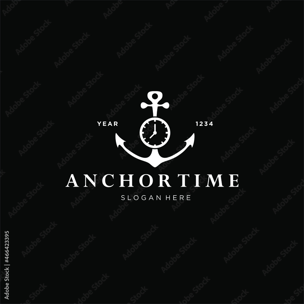time and anchor logo. Vector illustration of clock and anchor icon. abstract combination of anchors in time