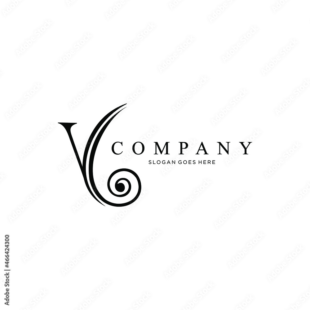 Obraz premium artistic letter V logo. illustration of the letter V with the end of the line ornament. suitable for art business initials