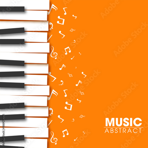 Abstract Music Notes Background With Creative Piano Keyboard.