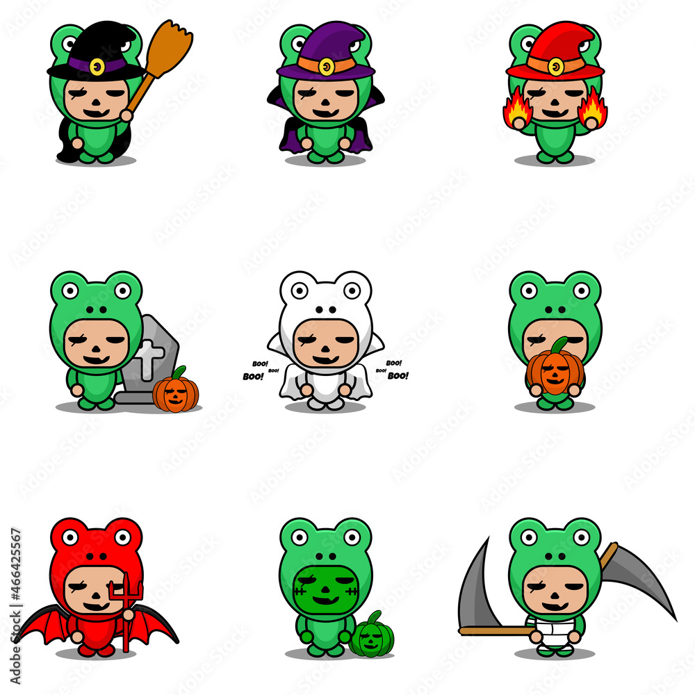 vector cartoon character cute frog animal mascot costume set bundle halloween vector cartoon character cute frog animal mascot costume set bundle halloween