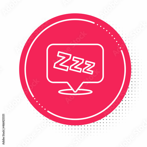 White line Sleepy icon isolated on white background. Sleepy zzz talk bubble. Red circle button. Vector