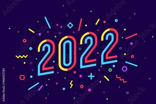 2022. Happy New Year. Greeting card with inscription 2022. Geometric bright style for happy new year 2022. Holiday background, poster. Vector Illustration