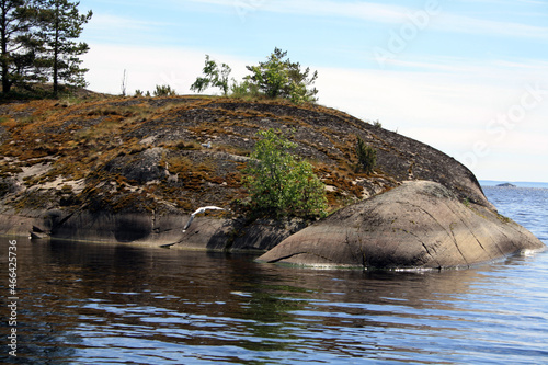 Fjords of the Karelian Isthmus. Rocky islands in the wild. Karelia.