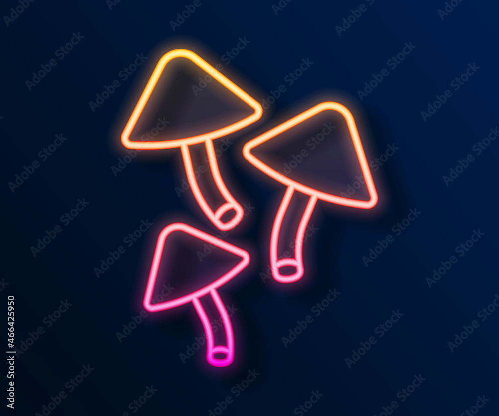 Fototapeta premium Glowing neon line Mushroom icon isolated on black background. Vector