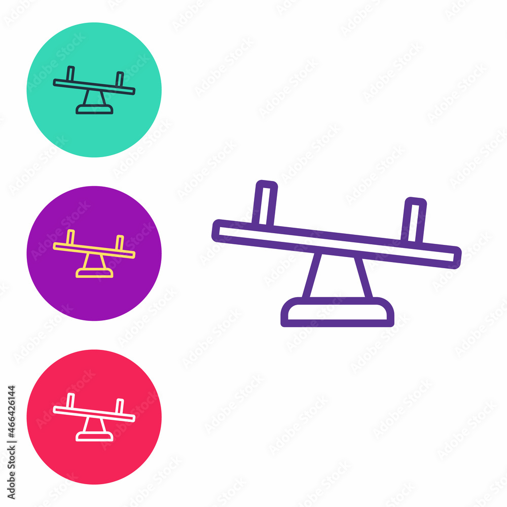 Set line Seesaw icon isolated on white background. Teeter equal board. Playground symbol. Set icons colorful. Vector Set line Seesaw icon isolated on white background. Teeter equal board. Playground symbol. Set icons colorful. Vector