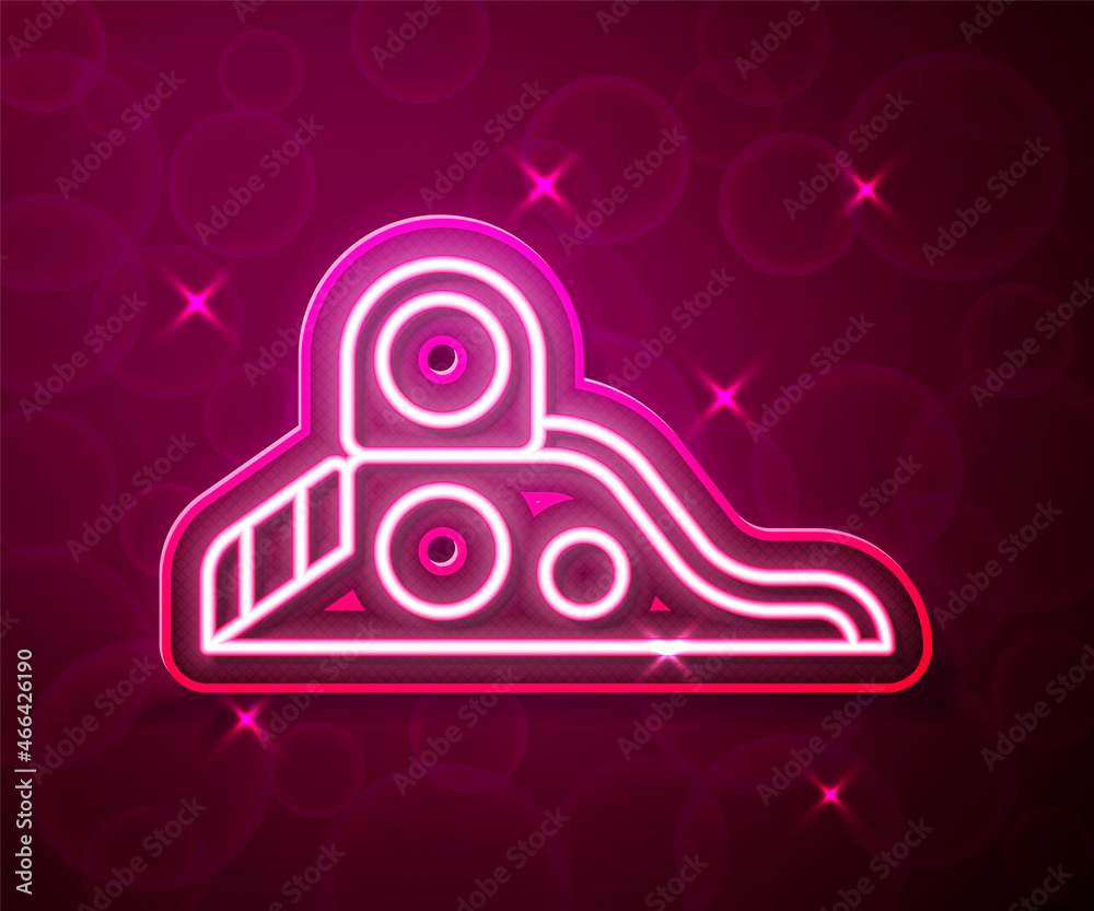 Glowing neon line Slide playground icon isolated on red background. Childrens slide. Vector