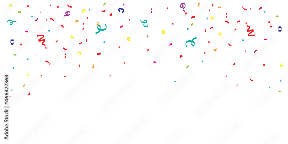 Festive confetti vector celebration background transparent or carnival and birthday party blue, red, green and orange colorful banner element isolated on white flat cartoon for kids child surprise