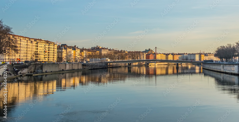 skyline of Lyon at the river Rhone