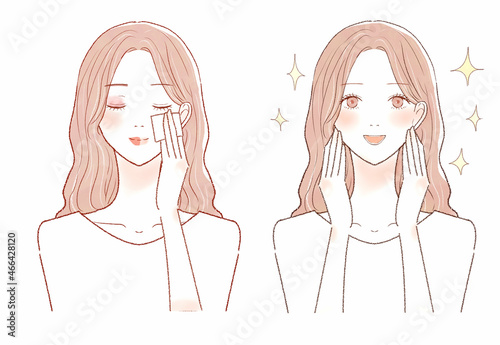 メイク落としをする女性のビフォーアフター