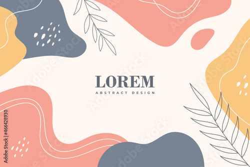 Hand drawn abstract design background with pastel colors and plant ornament. Vector illustration.