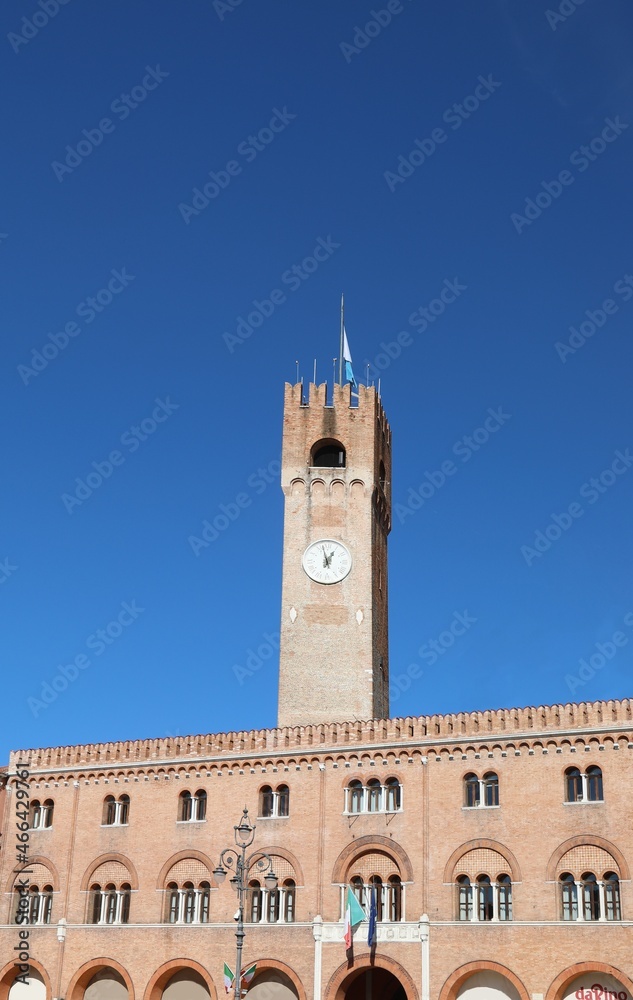 CivicTower with big clock in Main square of Treviso City in Italy