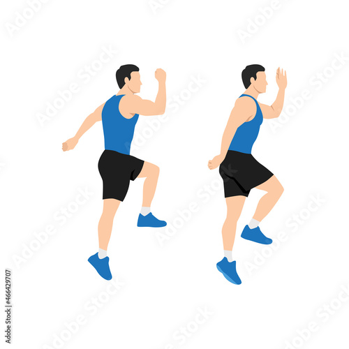 Man doing Power skips exercise. Flat vector illustration isolated on white background