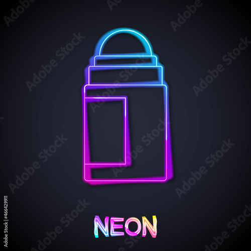 Glowing neon line Antiperspirant deodorant roll icon isolated on black background. Cosmetic for body hygiene. Vector