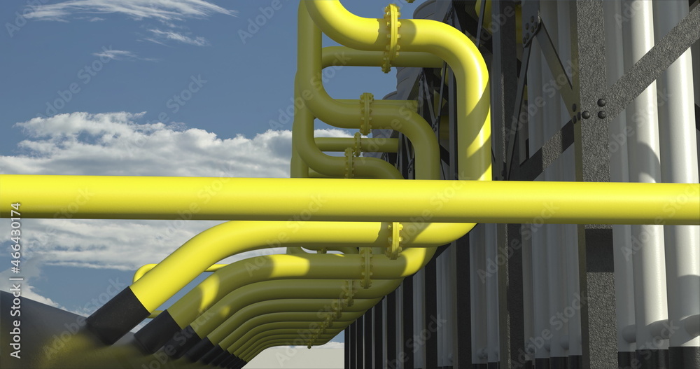 Chiller cooling system at the compressor station, seamless loop, time lapse. Equipment of the gas energy station3D rendering