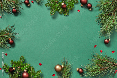 Fir tree branches and Christmas decoration