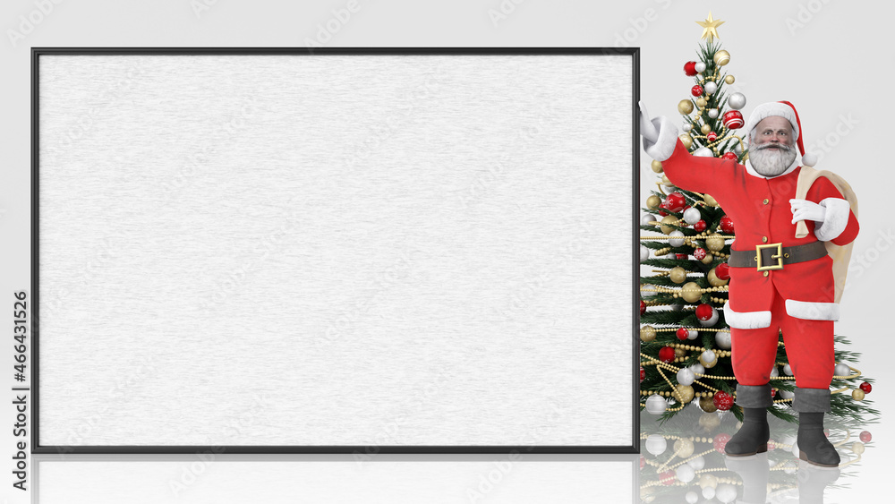 Illustrazione 3D. Natale. Babbo Natale, e decorazione natalizia. Spazio per testo per auguri, pubblicità, regali, di Natale e di capodanno.. Illustrazione 3D. Natale. Babbo Natale, e decorazione natalizia. Spazio per testo per auguri, pubblicità, regali, di Natale e di capodanno..