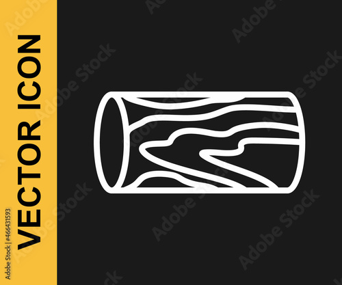 White line Wooden log icon isolated on black background. Stack of firewood. Vector