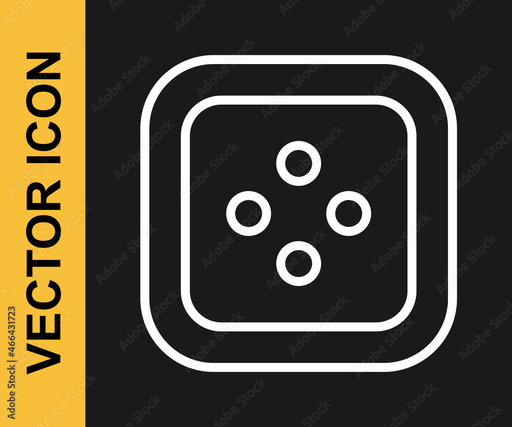 White line Sewing button for clothes icon isolated on black background. Clothing button. Vector White line Sewing button for clothes icon isolated on black background. Clothing button. Vector