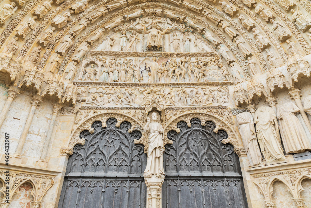 France, Cher, Bourges, Ornate entrance arch of BourgesCathedral France, Cher, Bourges, Ornate entrance arch of BourgesCathedral