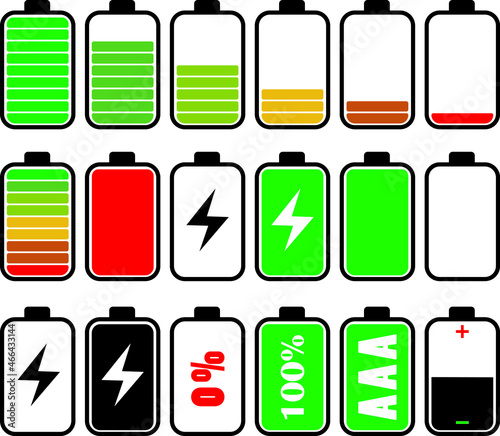 Battery icon set .Set of battery charge level indicators