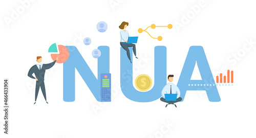 NUA, Net Unrealized Appreciation. Concept with keyword, people and icons. Flat vector illustration. Isolated on white. photo