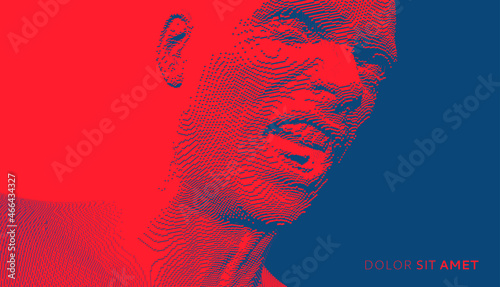 Furious screaming man. Emotional scream of a man with open shouting mouth. Demon face. People and emotions concept. Voxel art. 3D vector illustration.