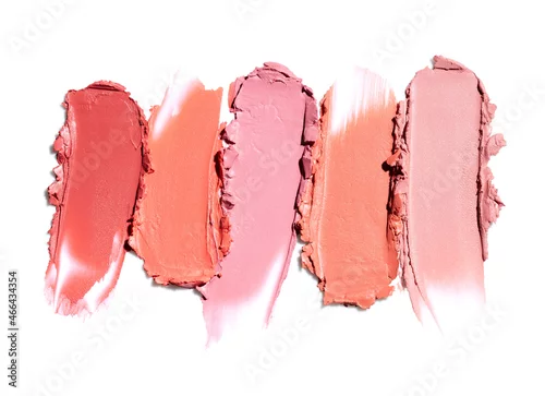 Obraz Few lipsticks smear on white background