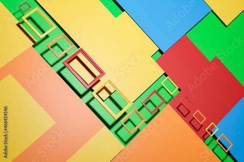 Three dimensional abstract background of colorful frames and rectangles photo