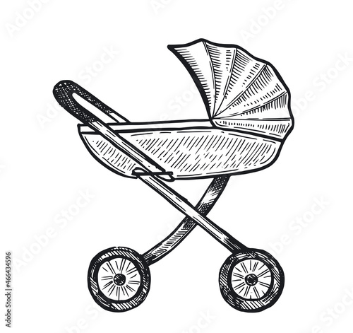 Pram hand drawn vector illustration.