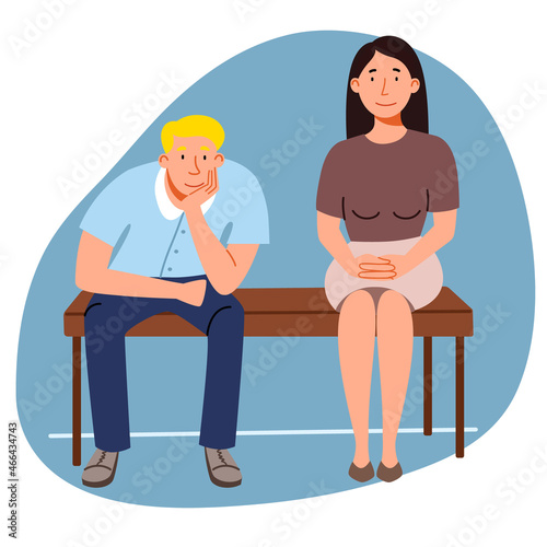 queue. people are sitting in line on a bench. vector illustration in a flat style