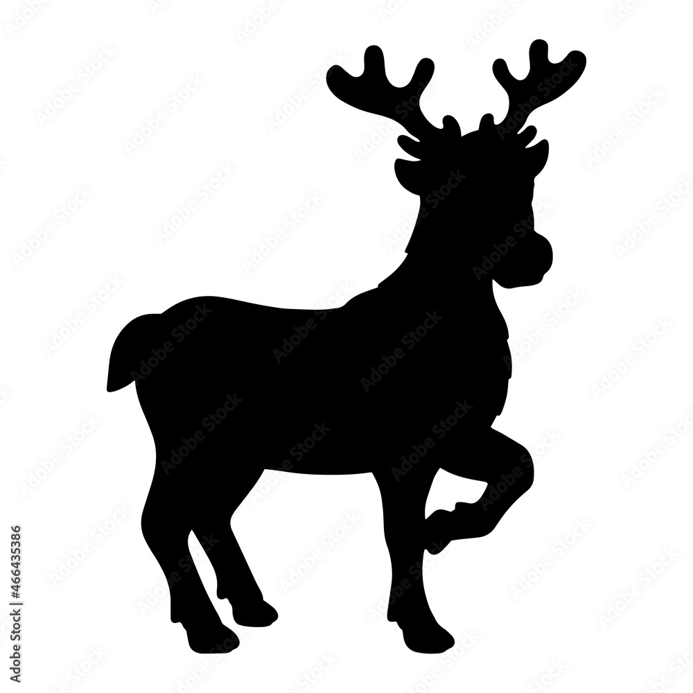 Fototapeta premium Animal deer. Black silhouette. Design element. Vector illustration isolated on white background. Template for books, stickers, posters, cards, clothes.