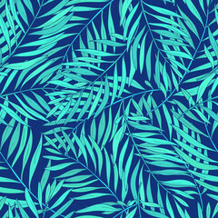 Sierkussen Turquoise patronen Tropische palmbladeren op blauwe achtergrond  © Good Studio