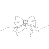 Elegant ribbon bow in continuous line drawing style.