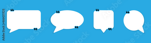 Speech Bubble Quote Icons. Quote Bubble Text with Bracket on Blue Background. Citation Square and Text Boxes for Speech, Talk, Reference, Comment. Isolated Vector Illustration