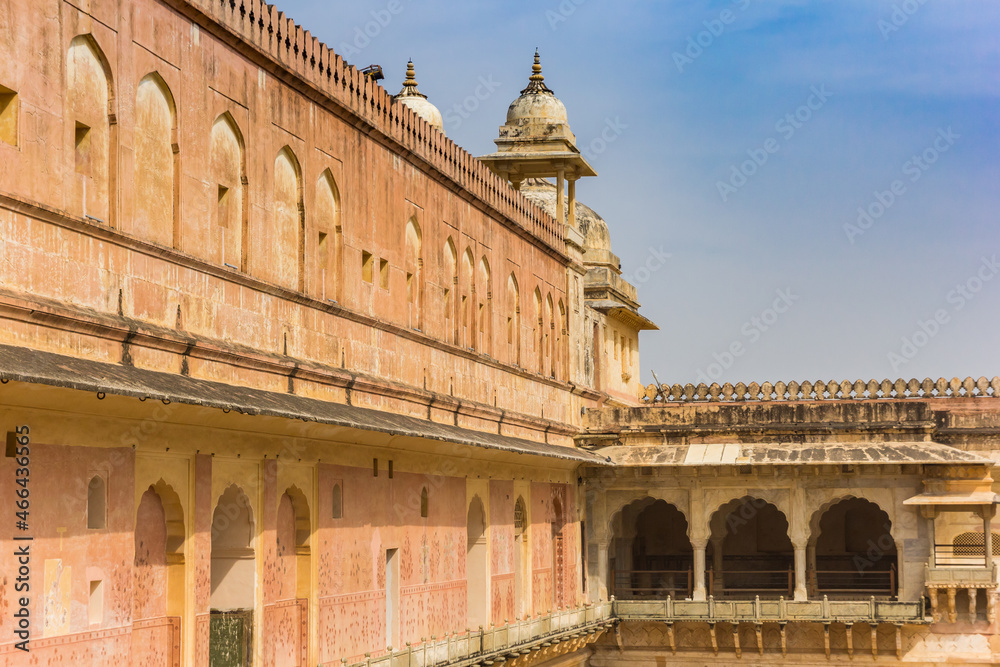 Corner towers of the Amer Fort in Jaipur, India