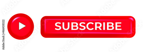 Subscribe. 3d icon play and button subscribe. Red button subscribe to channel, blog. Social media background. Marketing. Vector illustration. EPS 10