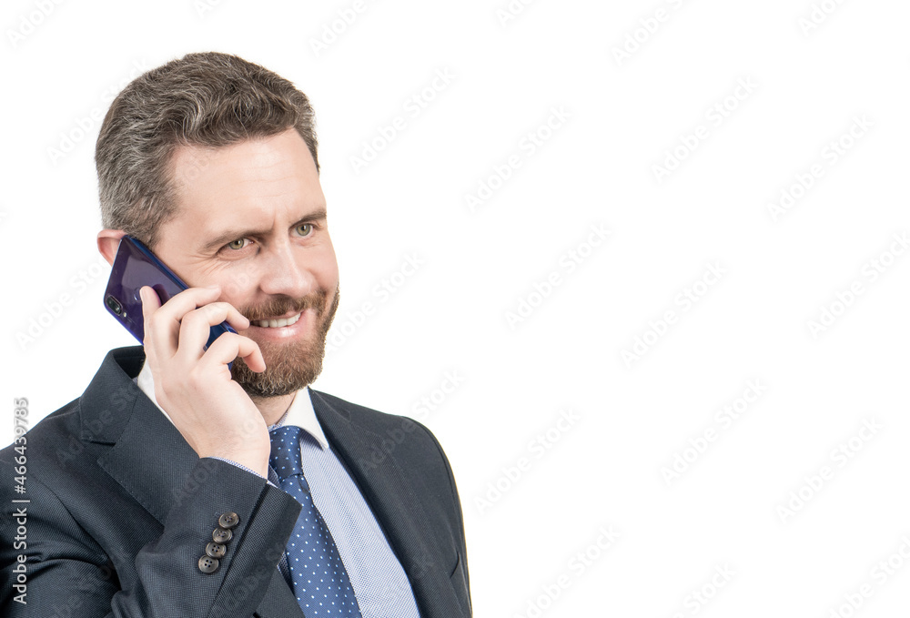 Happy manager talk on cellphone using cellular technology for communication, mobile Happy manager talk on cellphone using cellular technology for communication, mobile