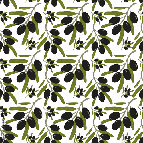 Fototapeta Naklejka Na Ścianę i Meble -  Seamless olive branch pattern on a white background. Olive pattern.
For design, natural organic cosmetics, wrapping paper, soap, olive oil.