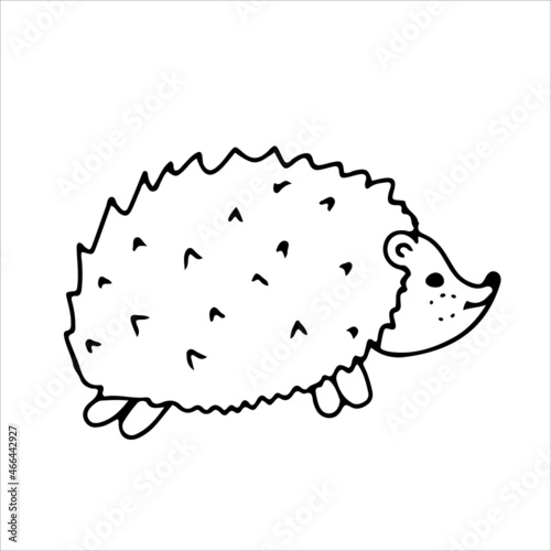 Cute hedgehog in doodle style. Simple decor for a festive Christmas and New Years. Vector illustration isolated on white background.