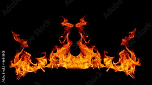 Flame Flame Texture For Strange Shape Fire Background Flame meat that is burned from the stove or from cooking. danger feeling abstract black background Suitable for banners or advertisements.