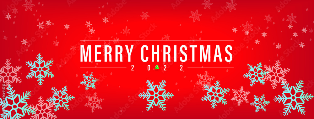 Vector illustration of Merry Christmas banner cover for social networks or websites with snowflakes on red background