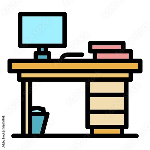 Office table icon. Outline office table vector icon color flat isolated