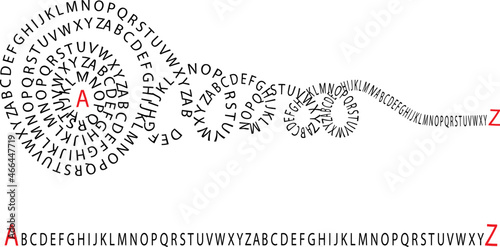 A tangled path from alphabet or letters.The concept of simplifying a confusion or road in psychotherapy, psychology, or goal achievement.