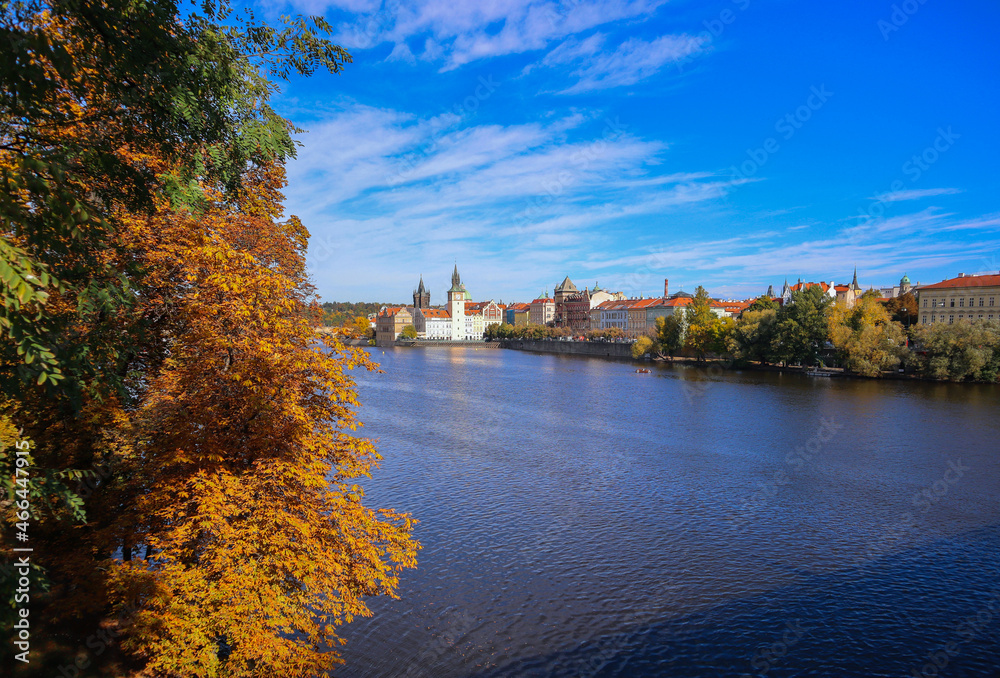 View towards Prague city centre with autumn colours